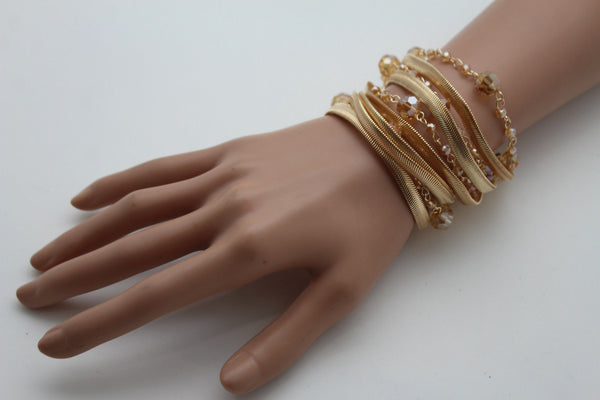 Gold Silver Metal Bracelet Mesh Chain 5 Strands Wide Wrist Beads New Women Fashion Jewelry Accessories - alwaystyle4you - 7