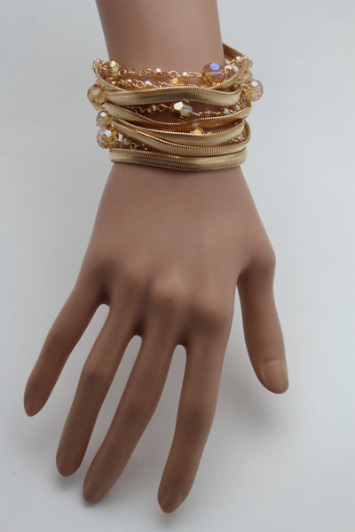 Gold Silver Metal Bracelet Mesh Chain 5 Strands Wide Wrist Beads New Women Fashion Jewelry Accessories - alwaystyle4you - 8