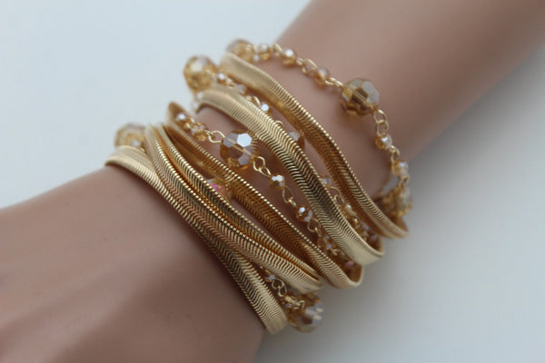 Gold Silver Metal Bracelet Mesh Chain 5 Strands Wide Wrist Beads New Women Fashion Jewelry Accessories - alwaystyle4you - 9