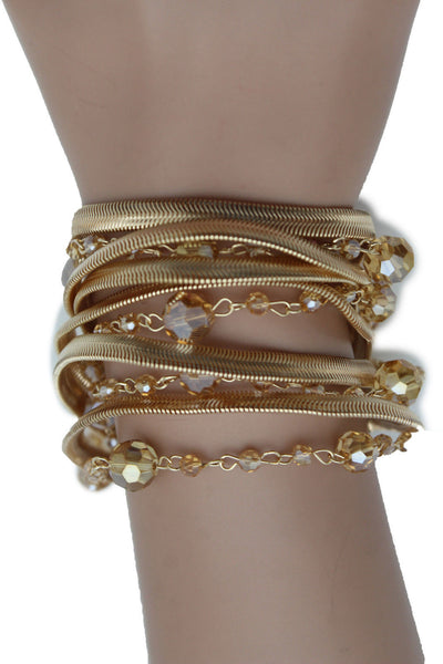 Gold Silver Metal Bracelet Mesh Chain 5 Strands Wide Wrist Beads New Women Fashion Jewelry Accessories - alwaystyle4you - 12