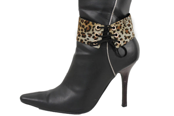 Brown Black Lavender Gold Blue Animal Print Leopard Corset Shoe Boot Anklet Bracelet Accessories