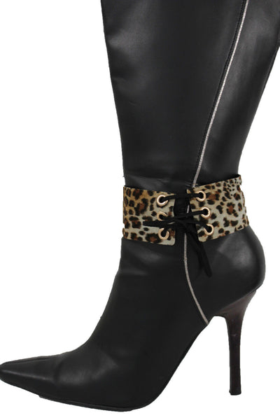 Brown Black Lavender Gold Blue Animal Print Leopard Corset Shoe Boot Anklet Bracelet Accessories