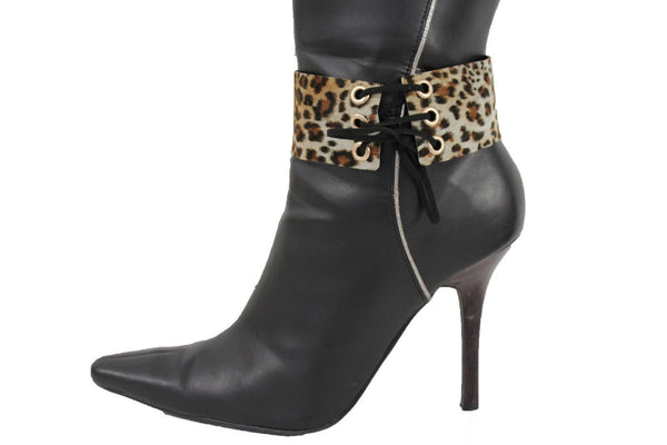 Brown Black Lavender Gold Blue Animal Print Leopard Corset Shoe Boot Anklet Bracelet Accessories