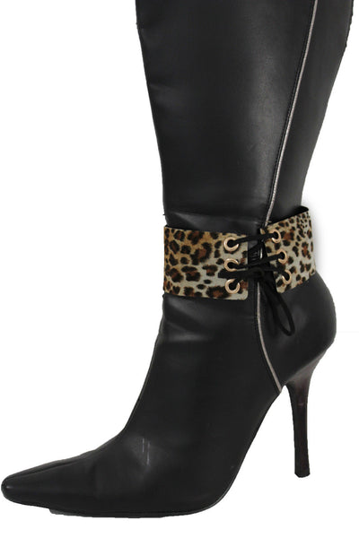 Brown Black Lavender Gold Blue Animal Print Leopard Corset Shoe Boot Anklet Bracelet Accessories