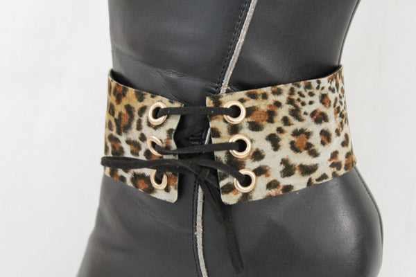 Brown Black Lavender Gold Blue Animal Print Leopard Corset Shoe Boot Anklet Bracelet Accessories