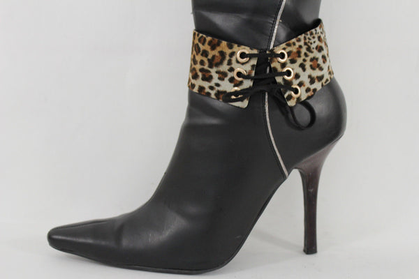 Brown Black Lavender Gold Blue Animal Print Leopard Corset Shoe Boot Anklet Bracelet Accessories