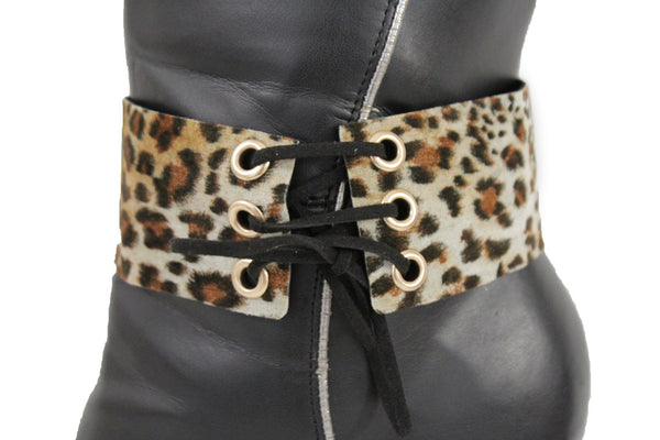 Brown Black Lavender Gold Blue Animal Print Leopard Corset Shoe Boot Anklet Bracelet Accessories