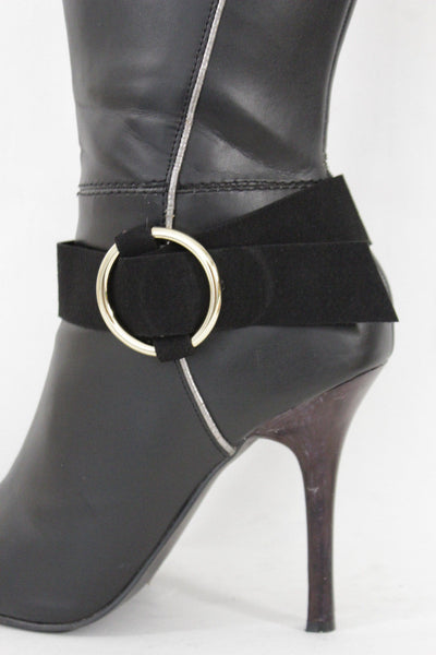 Faux Leather Fabric Strap Shoe Bling Gold Ring Buckle Hot Sexy Boot Bracelet Women Accessories