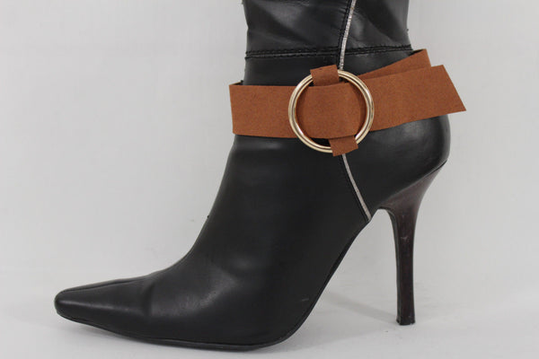 Faux Leather Fabric Strap Shoe Bling Gold Ring Buckle Hot Sexy Boot Bracelet Women Accessories