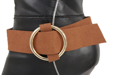 Faux Leather Fabric Strap Shoe Bling Gold Ring Buckle Hot Sexy Boot Bracelet Women Accessories