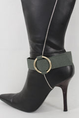 Faux Leather Fabric Strap Shoe Bling Gold Ring Buckle Hot Sexy Boot Bracelet