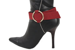 Faux Leather Fabric Strap Shoe Bling Gold Ring Buckle Hot Sexy Boot Bracelet