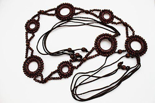Dark Brown Hip High Waist Wood Beads Circles Tie Belt New Women Fashion Accessories Plus M L XL - alwaystyle4you - 6