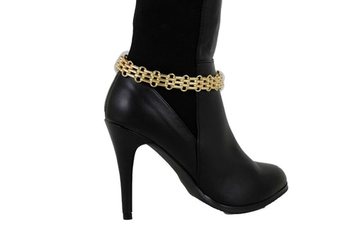 Gold Metal Chain Link Fancy Look Boot Bracelet Mesh Strap Shoe Band New Women Accessories