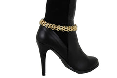 Gold Metal Chain Link Fancy Look Boot Bracelet Mesh Strap Shoe Band