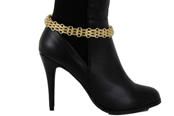 Gold Metal Chain Link Fancy Look Boot Bracelet Mesh Strap Shoe Band New Women Accessories