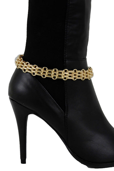 Gold Metal Chain Link Fancy Look Boot Bracelet Mesh Strap Shoe Band New Women Accessories