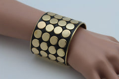 Black Metal Bracelet Cuff Gold  Circles Round Geometric Shapes New Women Fashion Jewelry Accessories - alwaystyle4you - 3