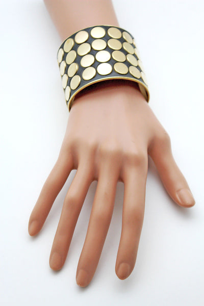 Black Metal Bracelet Cuff Gold  Circles Round Geometric Shapes New Women Fashion Jewelry Accessories - alwaystyle4you - 5