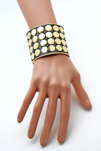 Black Metal Bracelet Cuff Gold  Circles Round Geometric Shapes New Women Fashion Jewelry Accessories - alwaystyle4you - 6
