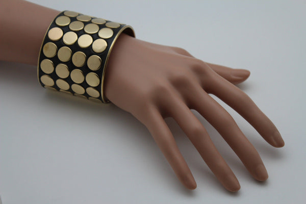 Black Metal Bracelet Cuff Gold  Circles Round Geometric Shapes New Women Fashion Jewelry Accessories - alwaystyle4you - 8