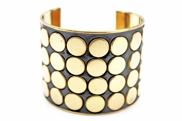 Black Metal Bracelet Cuff Gold Circles Round Geometric Shapes New Women Fashion Jewelry Accessories