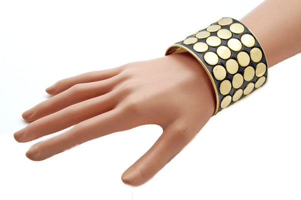 Black Metal Bracelet Cuff Gold  Circles Round Geometric Shapes New Women Fashion Jewelry Accessories - alwaystyle4you - 1