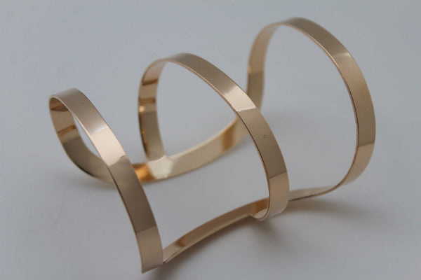 Gold Metal Bracelet Wrap Round Geometric Shapes 3 Stripes New Women Fashion Jewelry Accessories - alwaystyle4you - 12