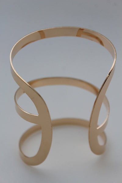 Gold Metal Bracelet Wrap Round Geometric Shapes 3 Stripes New Women Fashion Jewelry Accessories - alwaystyle4you - 2