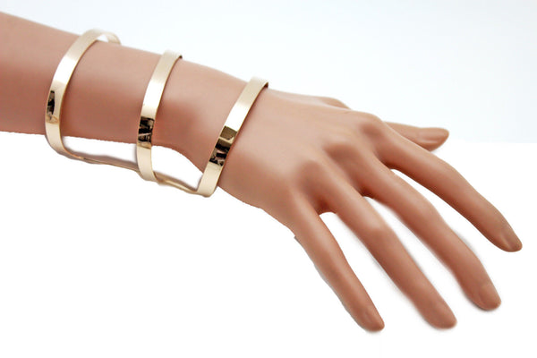 Gold Metal Bracelet Wrap Round Geometric Shapes 3 Stripes New Women Fashion Jewelry Accessories - alwaystyle4you - 3