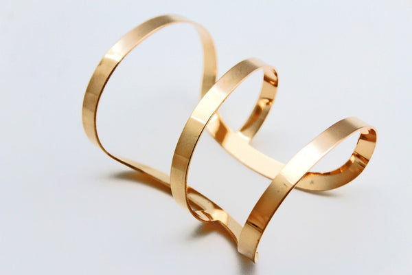 Gold Metal Bracelet Wrap Round Geometric Shapes 3 Stripes New Women Fashion Jewelry Accessories - alwaystyle4you - 10