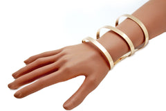 Gold Metal Bracelet Wrap Round Geometric Shapes 3 Stripes Women Fashion Jewelry Accessories - alwaystyle4you - 11