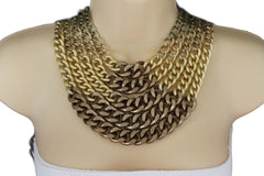 Gold Bronze Chunky Metal Chains 5 Strand Necklace + Earrings Set new Women  Fashion Jewelry - alwaystyle4you - 4