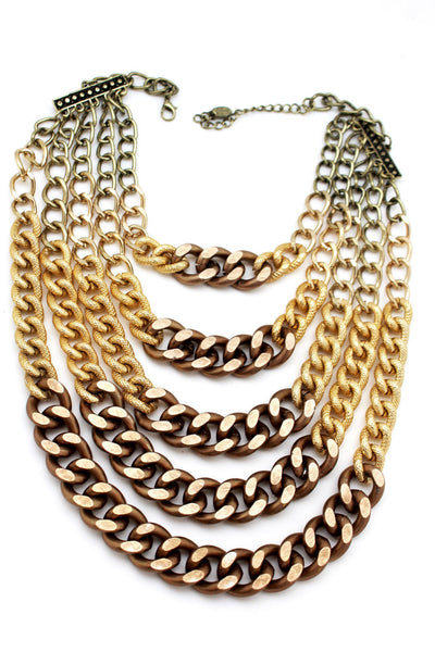 Gold Bronze Chunky Metal Chains 5 Strand Necklace + Earrings Set new Women  Fashion Jewelry - alwaystyle4you - 8