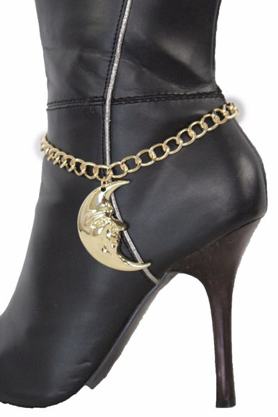 New Women Gold Metal Boot Chain Bracelet Anklet Shoe Big Shinny Moon Charm Hot Fashion