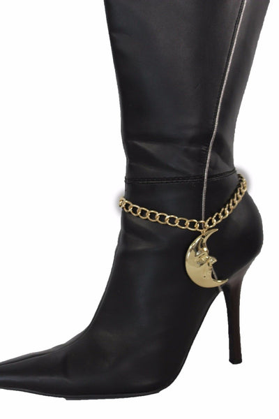 New Women Gold Metal Boot Chain Bracelet Anklet Shoe Big Shinny Moon Charm Hot Fashion