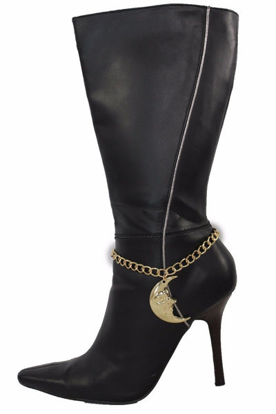 New Women Gold Metal Boot Chain Bracelet Anklet Shoe Big Shinny Moon Charm Hot Fashion