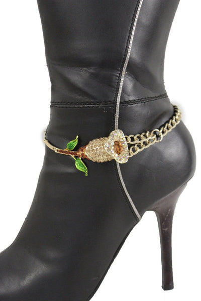 Gold Metal Boot Chain Bracelet Floral Shoe Strap Charm Lily Flower Fancy New Women Accessories