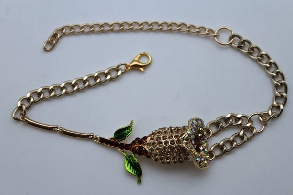 Gold Metal Boot Chain Bracelet Floral Shoe Strap Charm Lily Flower Fancy New Women Accessories