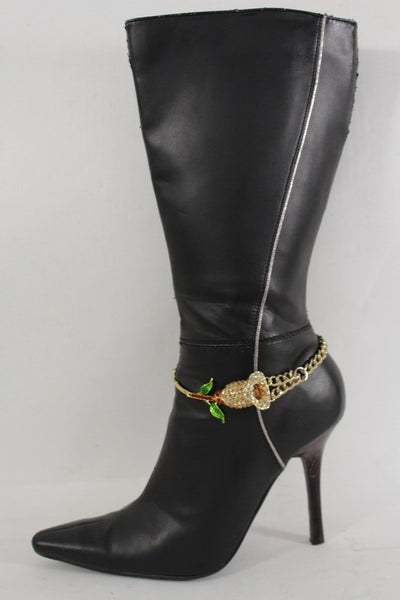 Gold Metal Boot Chain Bracelet Floral Shoe Strap Charm Lily Flower Fancy New Women Accessories