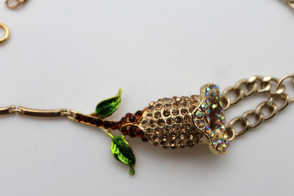 Gold Metal Boot Chain Bracelet Floral Shoe Strap Charm Lily Flower Fancy New Women Accessories