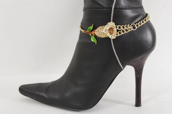 Gold Metal Boot Chain Bracelet Floral Shoe Strap Charm Lily Flower Fancy New Women Accessories