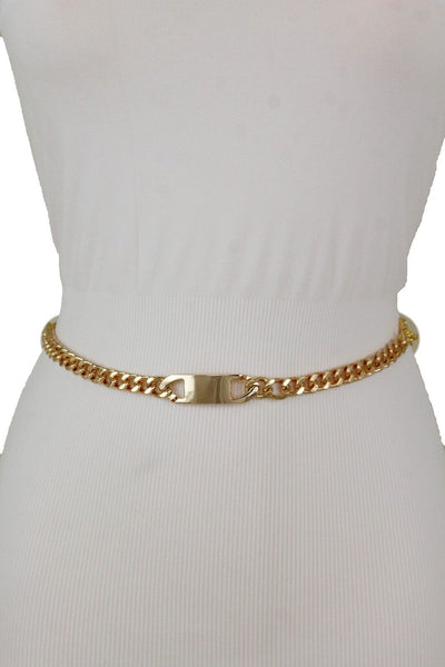 Women Gold Metal Chain Links Fashion Classy Charm Buckle Belt Hip Waist XS S M