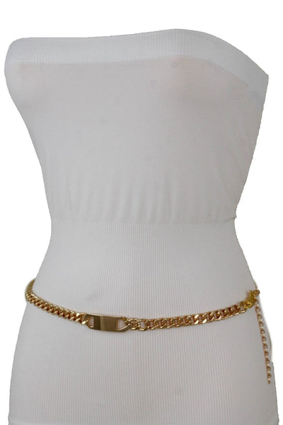 Women Gold Metal Chain Links Fashion Classy Charm Buckle Belt Hip Waist XS S M