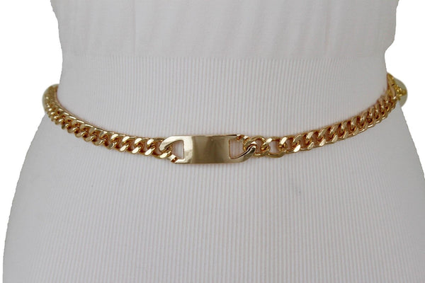 Women Gold Metal Chain Links Fashion Classy Charm Buckle Belt Hip Waist XS S M