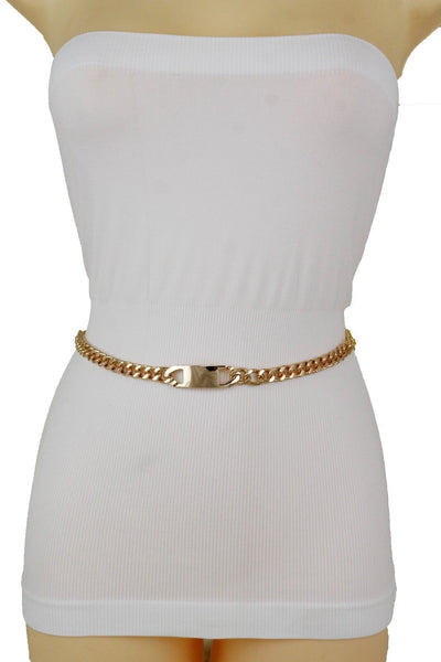 Women Gold Metal Chain Links Fashion Classy Charm Buckle Belt Hip Waist XS S M