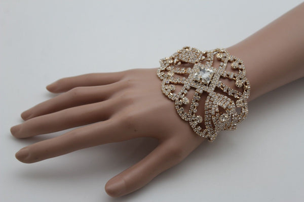 Gold Metal Chains Bracelet Rhinestones Star Beads Bridal Wedding New Women Accessories