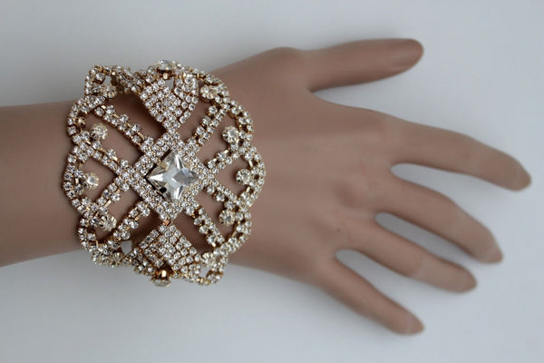 Gold Metal Chains Bracelet Rhinestones Star Beads Bridal Wedding New Women Accessories