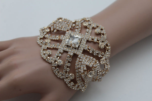 Gold Metal Chains Bracelet Rhinestones Star Beads Bridal Wedding New Women Accessories
