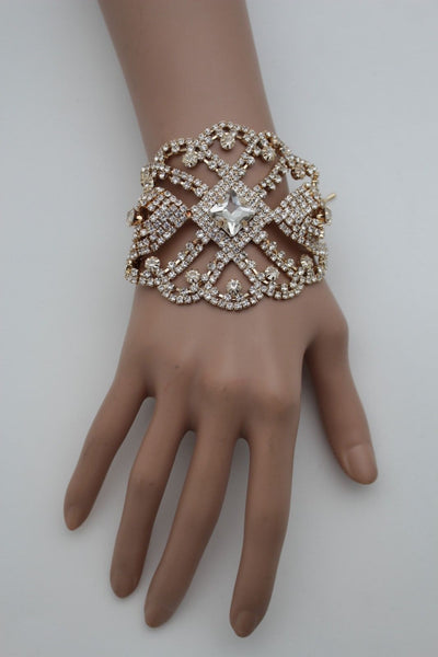 Gold Metal Chains Bracelet Rhinestones Star Beads Bridal Wedding New Women Accessories